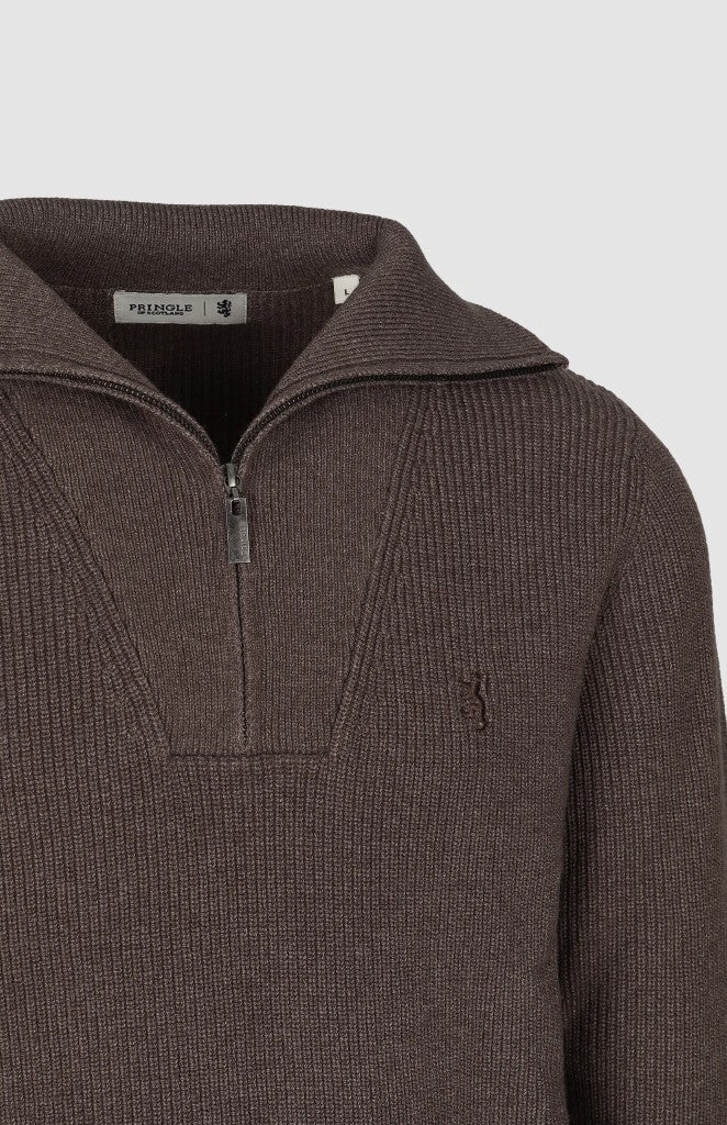 Kyle 1/4 Zip Ribbed Knit in Brown