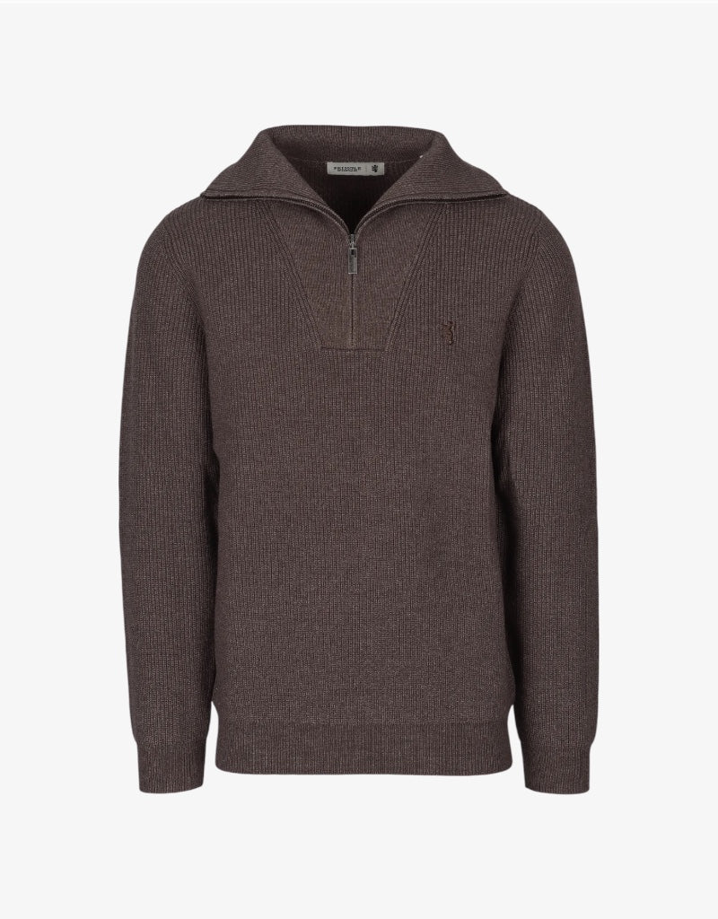 Kyle 1/4 Zip Ribbed Knit in Brown