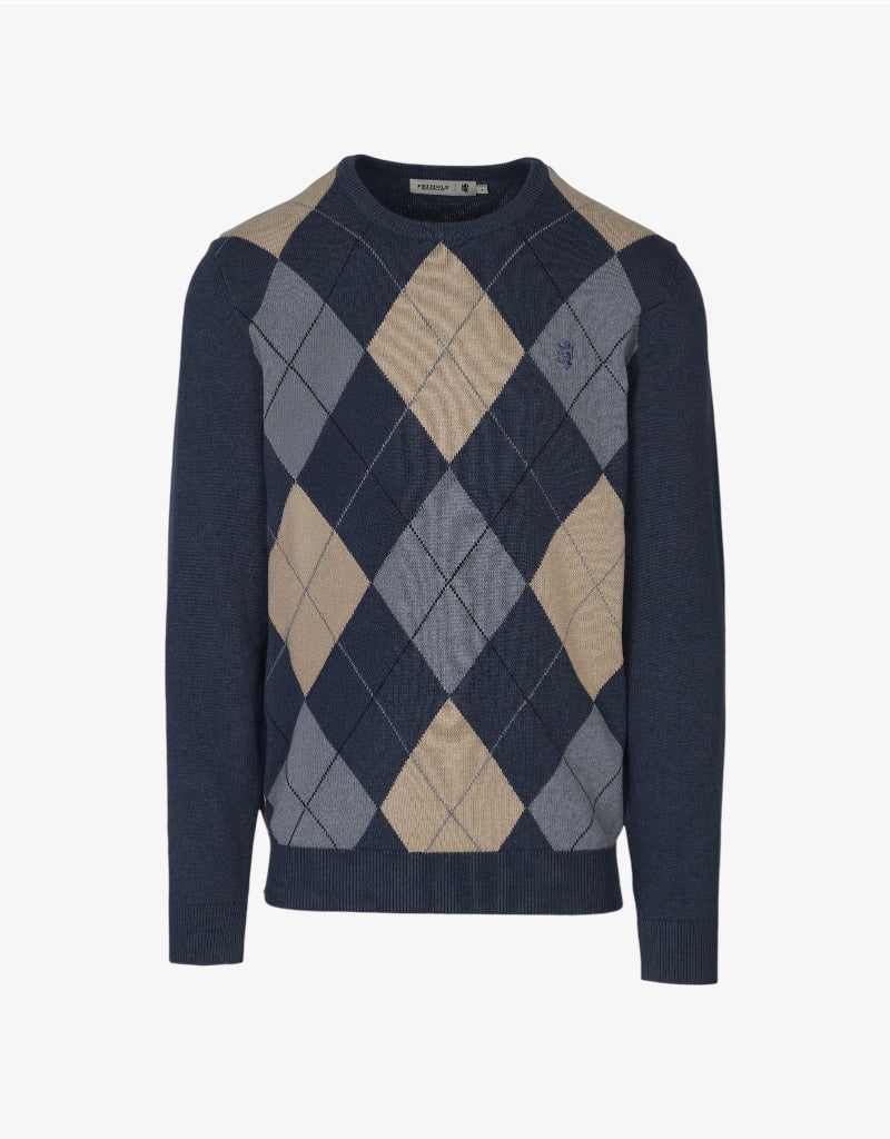 Paul Argyle Crew Knit in Blue