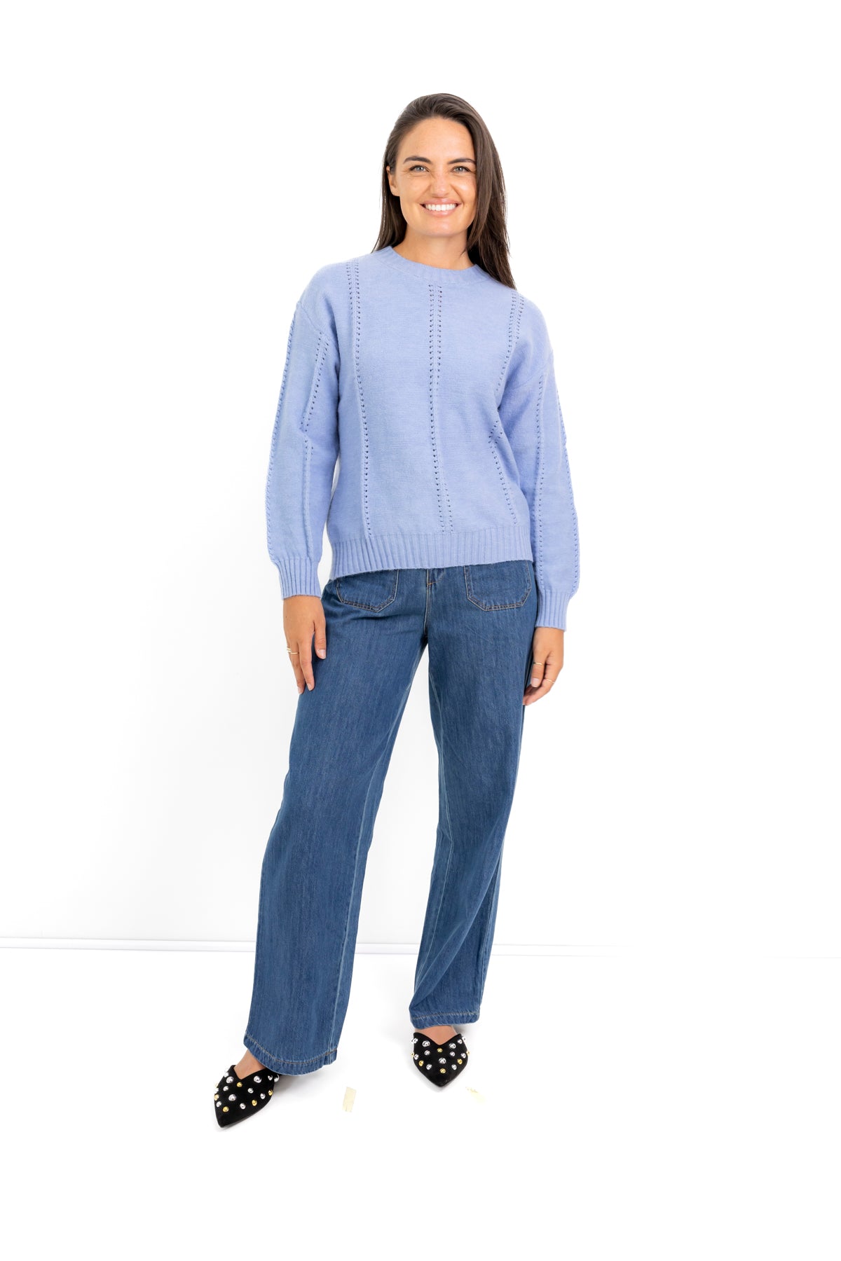 Redding Ladder Detail Crew Neck in Blue