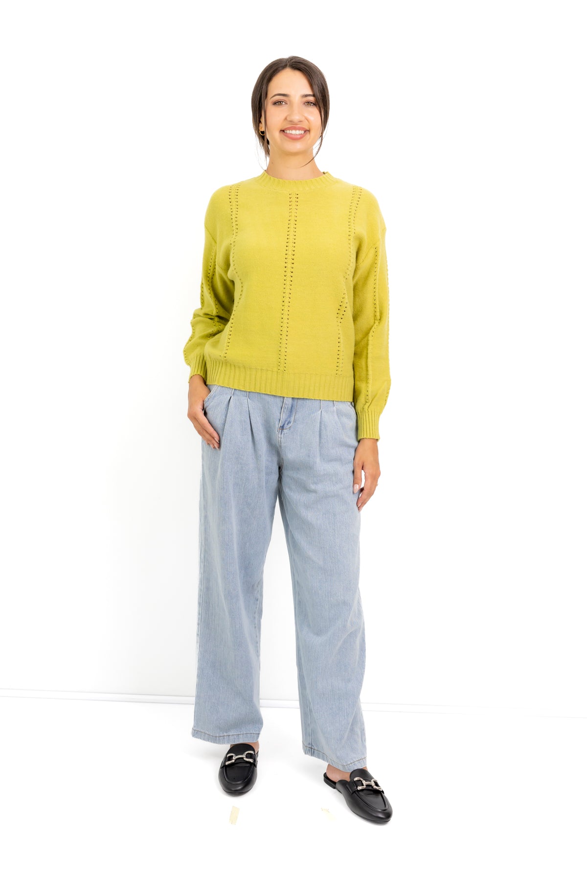 Redding Ladder Detail Crew Neck in Lime