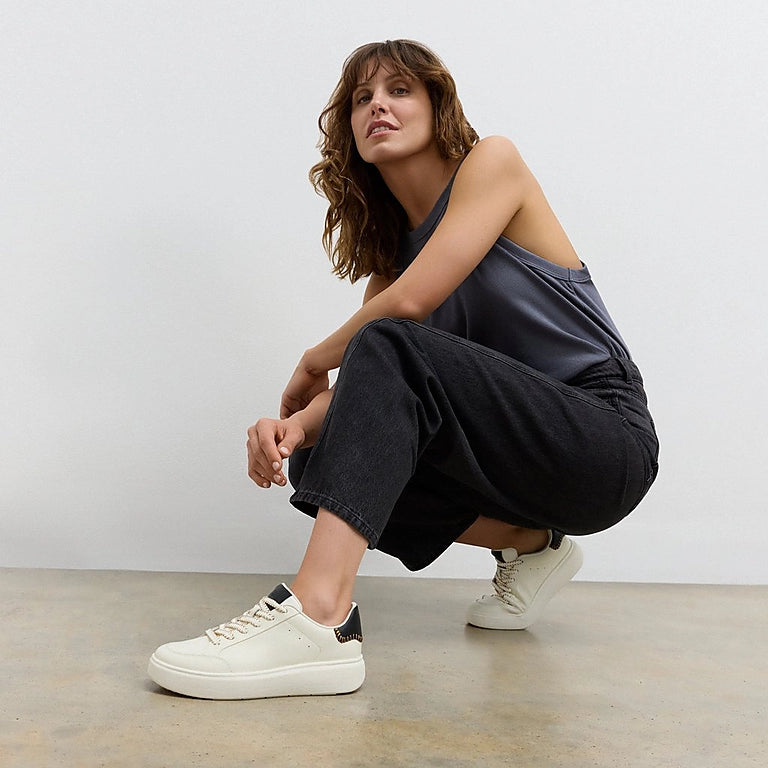 RTG Blanket Stitch Leather / Suede Sneaker in Cream / Black