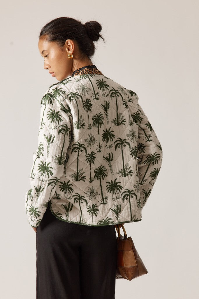 Bula Reversible Jacket in Khaki Palm / Leopard