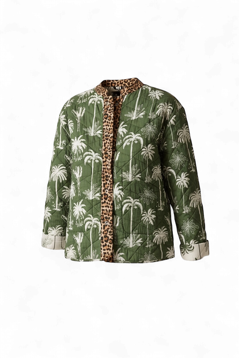 Bula Reversible Jacket in Khaki Palm / Leopard