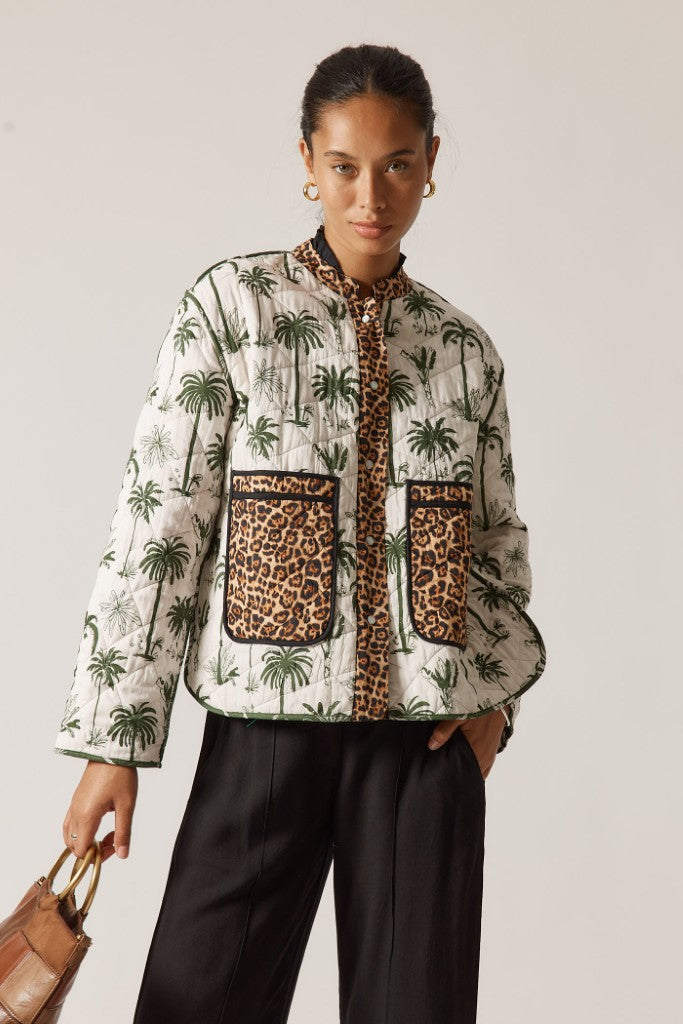 Bula Reversible Jacket in Khaki Palm / Leopard