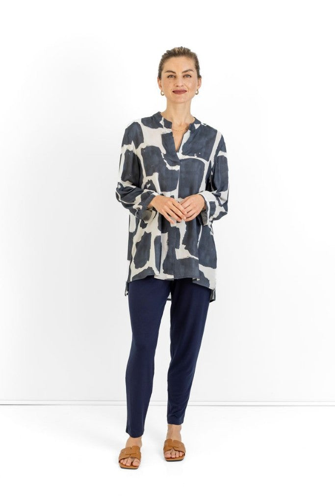River Mandarin Loose Fit Shirt in Ink Impressions