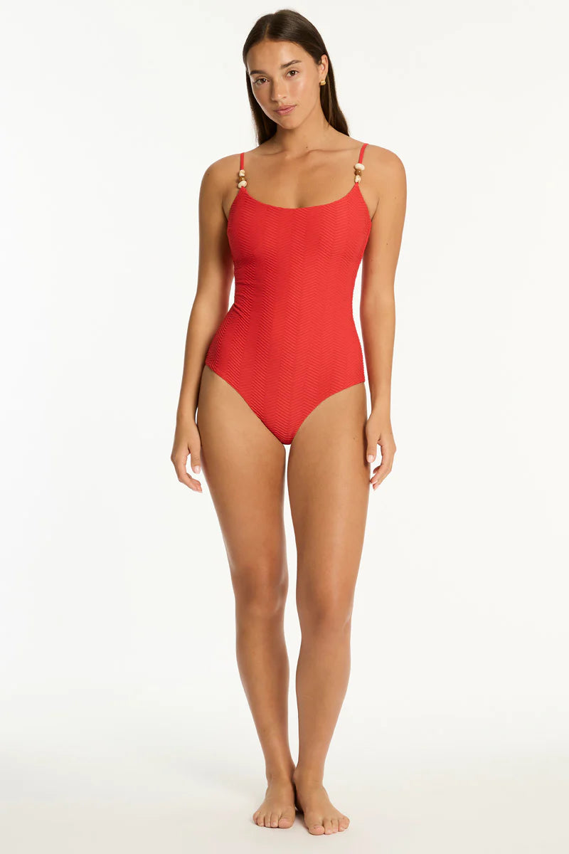 Caracus Scoop Neck One Piece in Spice Red