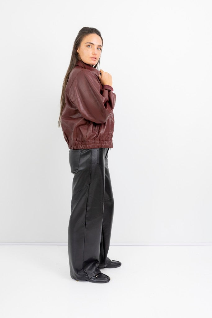 Santa Monica Vegan Leather Zipper Jacket in Bordeaux