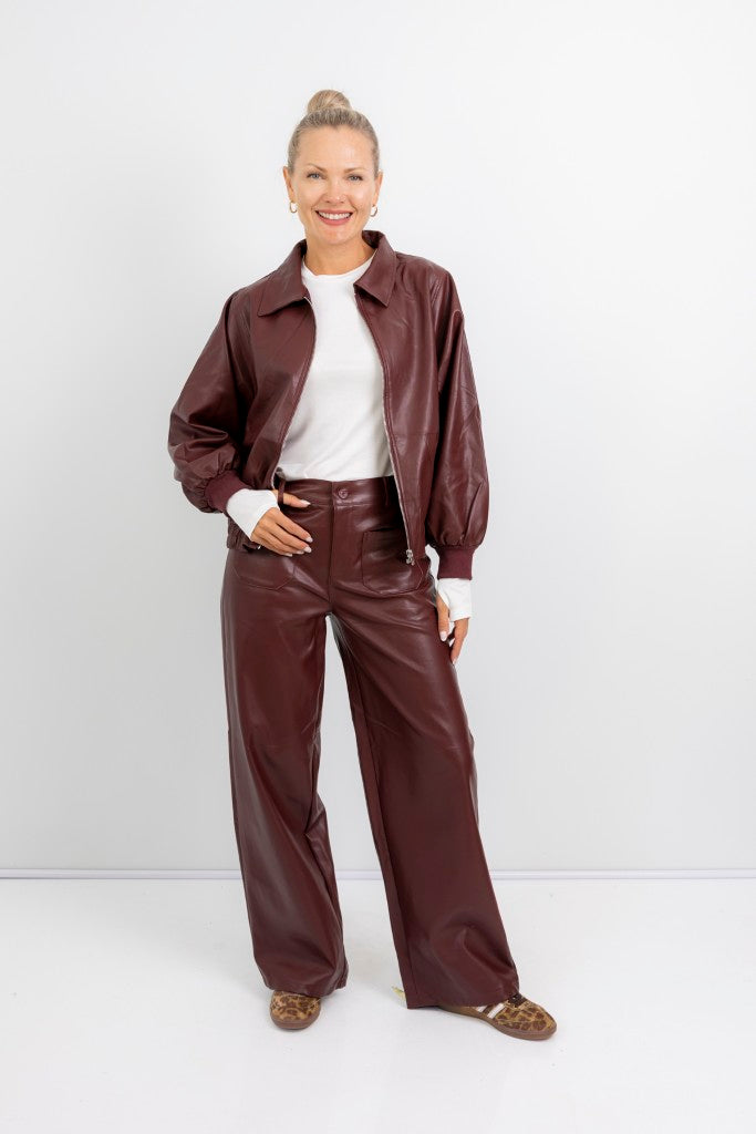 Santa Monica Vegan Leather Zipper Jacket in Bordeaux