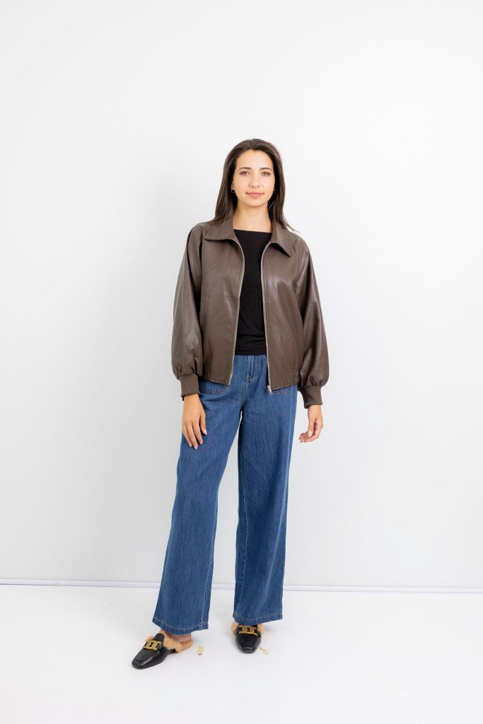 Santa Monica Vegan Leather Zipper Jacket in Chocolate