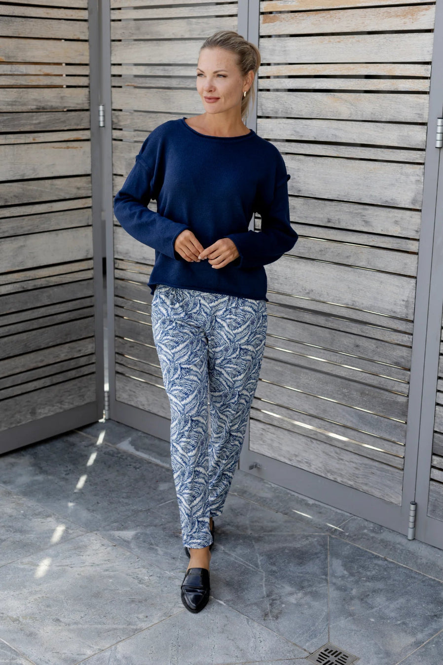 Salerno Boxy Styled Crew Knit in Navy