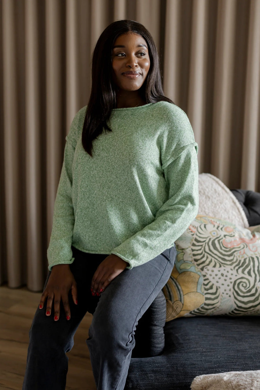 Salerno Boxy Styled Crew Knit in Pistachio