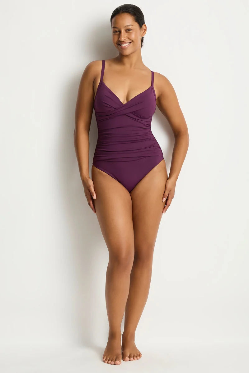 Essentials Edit Cross Front Scoop Back One Piece in Claret