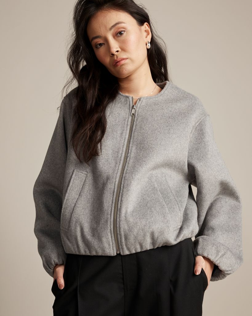 Cropped Bomber Jacket in Moon
