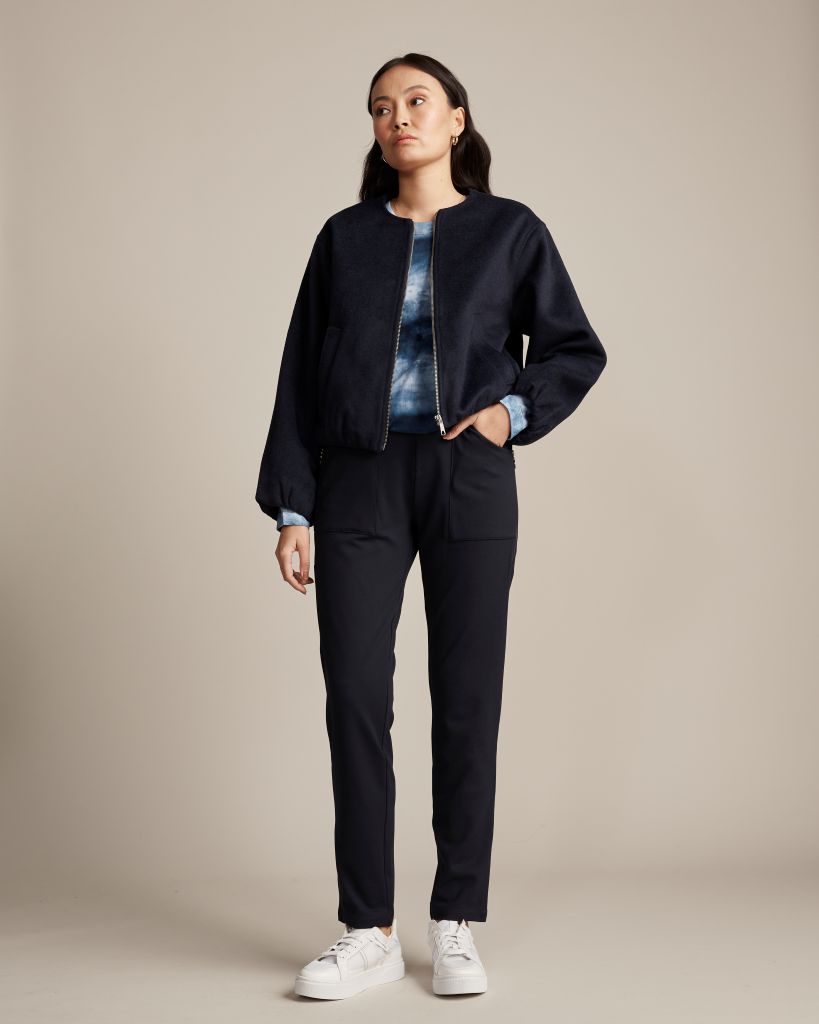 Cropped Bomber Jacket in Navy