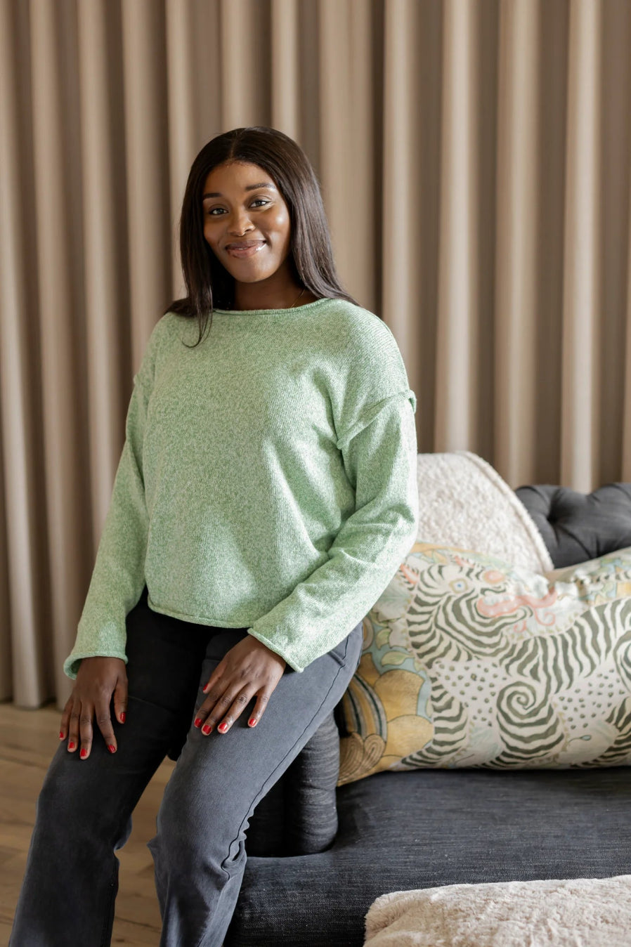Salerno Boxy Styled Crew Knit in Pistachio
