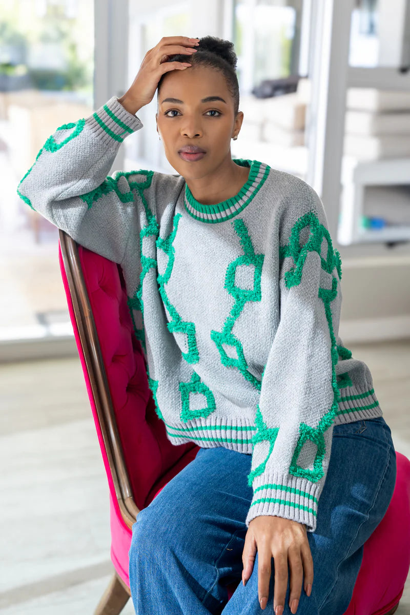 Berkley Crewneck Embossed Knit in Green