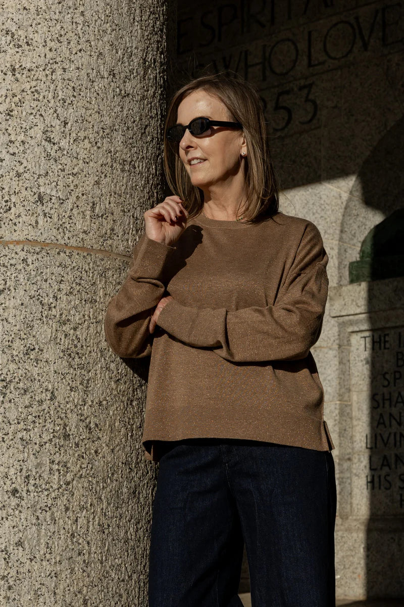 Carmel Classic Lurex Crew Neck in Mocha