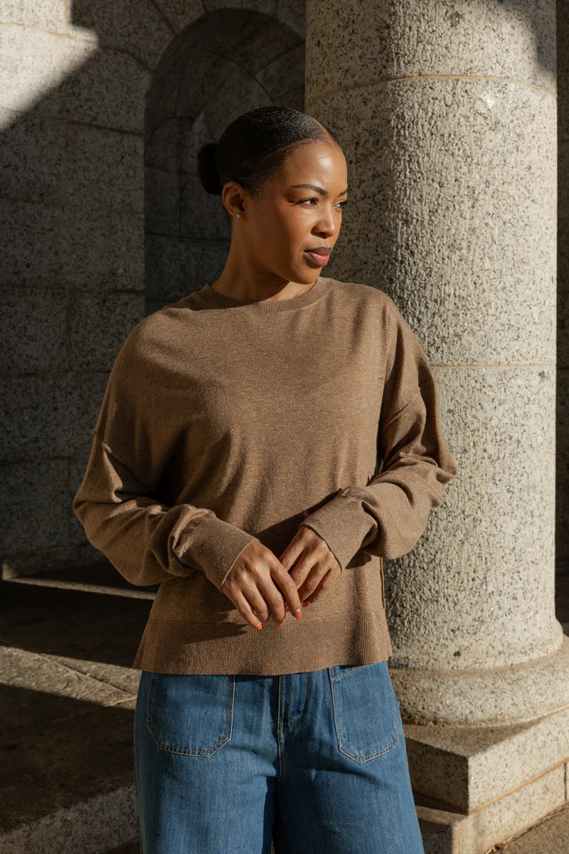Carmel Classic Lurex Crew Neck in Mocha