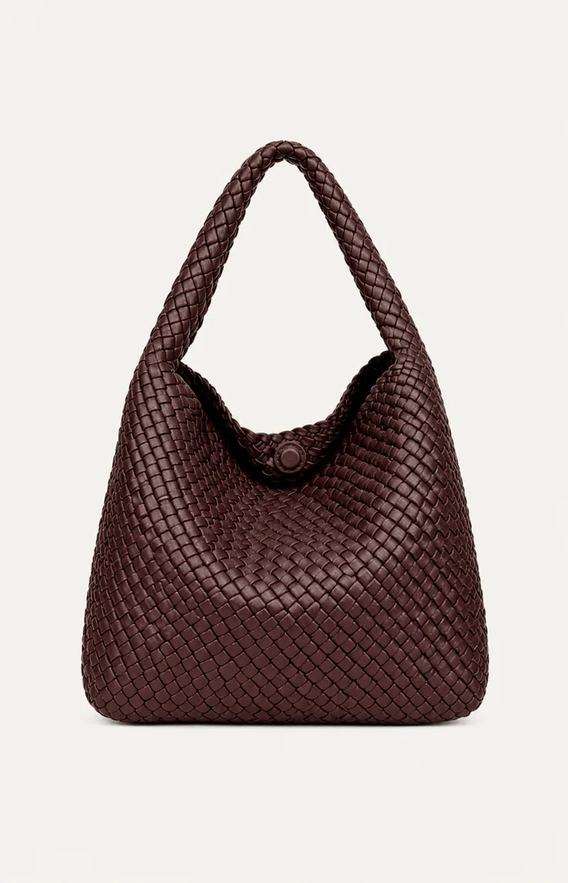 Jourdan Plaited Large Vegan Handbag in Chocolate
