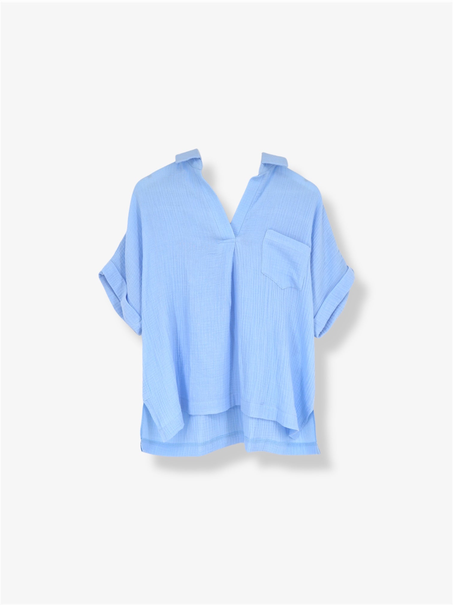Mirra Cotton Relaxed Boyfriend Shirt in Sky Blue
