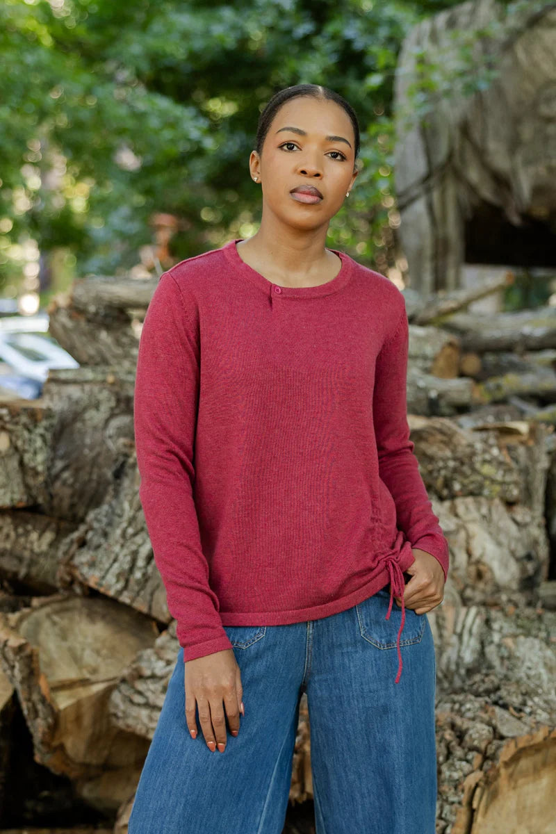 Moreno One Button Side Tie Knit in Bordeaux