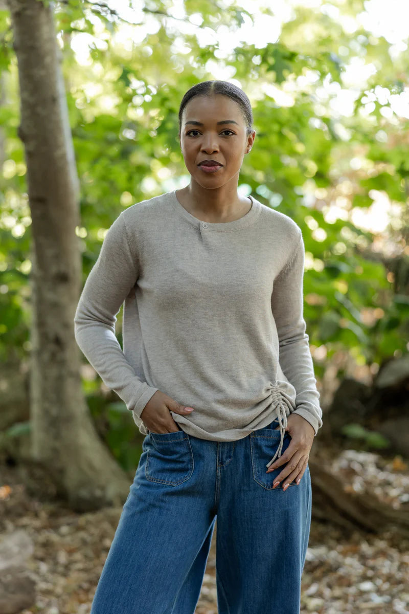 Moreno One Button Side Tie Knit in Stone