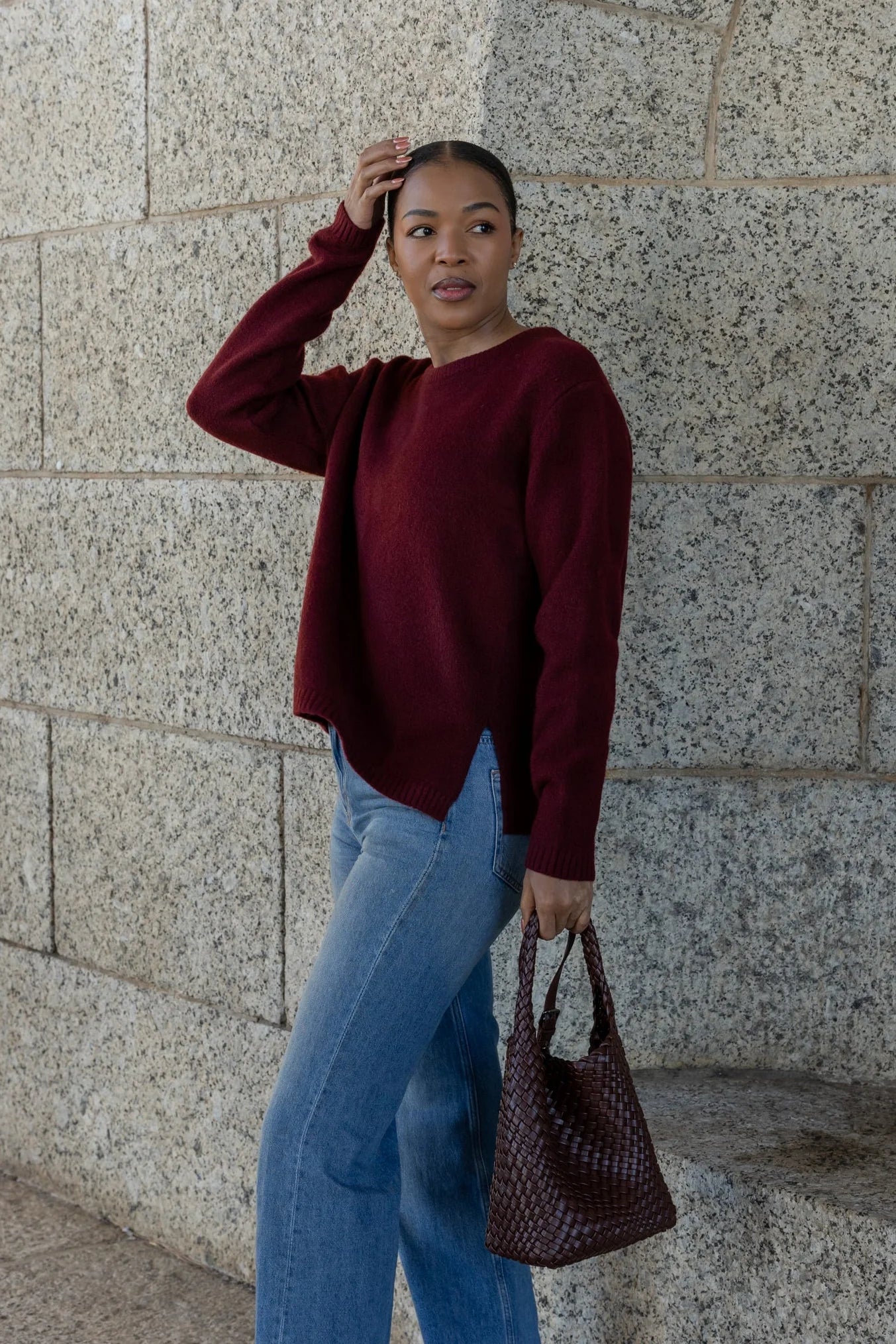 Pamplona Crewneck Side Slit in Bordeaux
