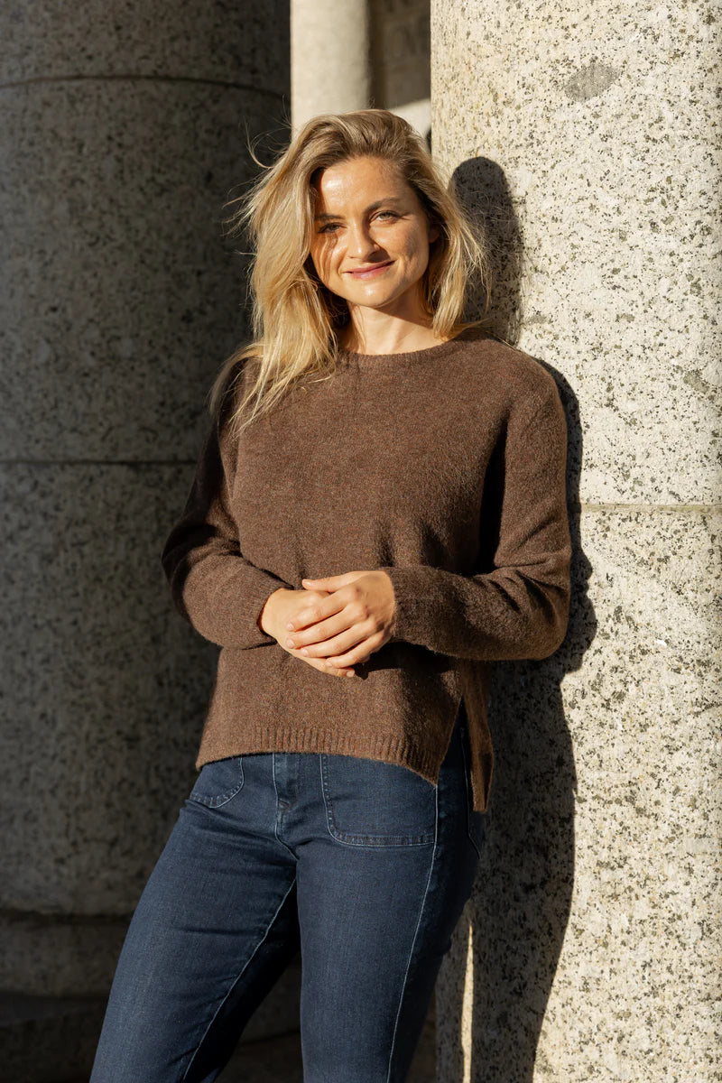 Pamplona Crewneck Side Slit in Chocolate