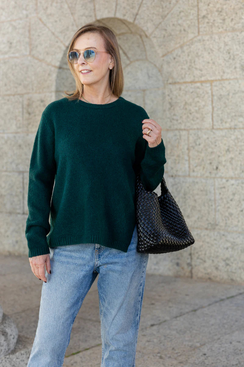 Pamplona Crewneck Side Slit in Bottle Green