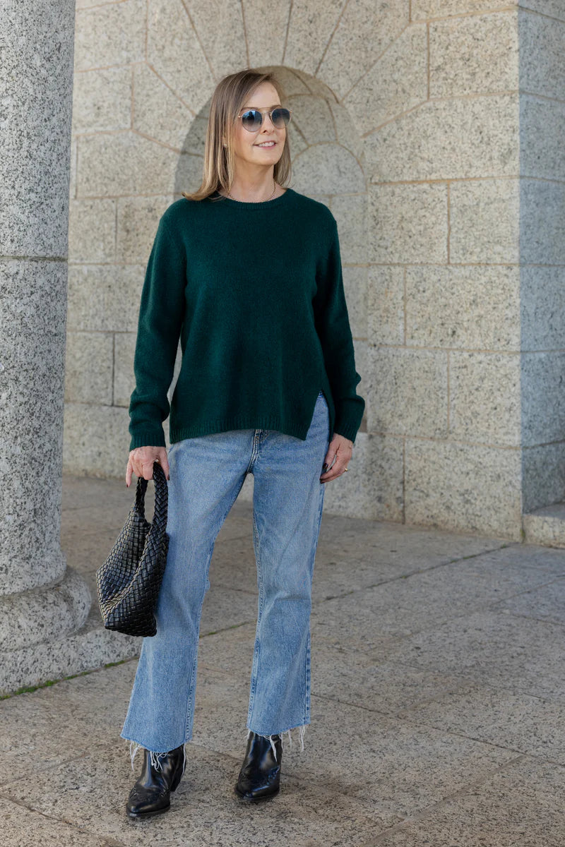 Pamplona Crewneck Side Slit in Bottle Green