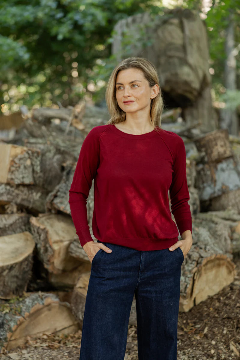 Pienza Fine Gauge Seam Detail Knit in Bordeaux