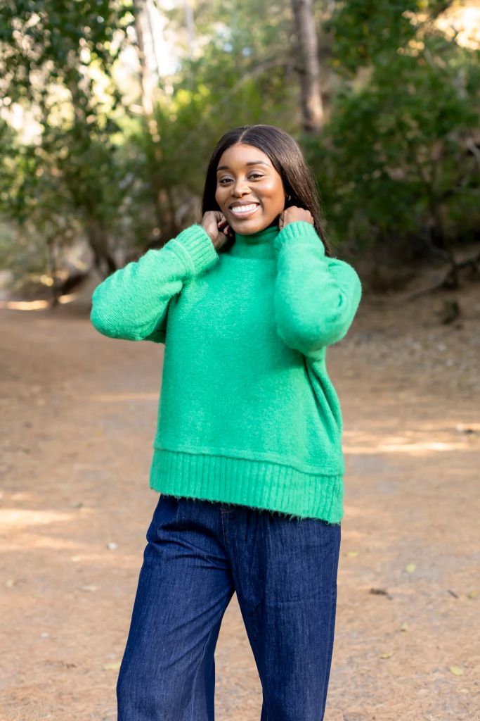 Ponza Rib Cuff Turtle Neck Knit in Emerald