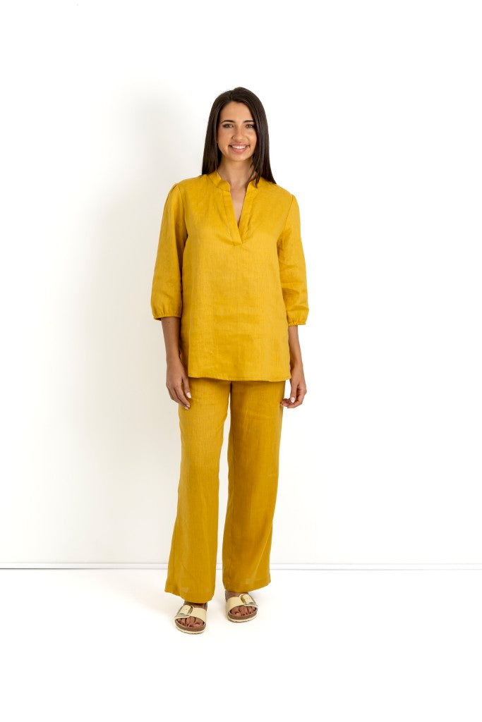 Ryder Linen Mandarin Styled Shirt in Mustard