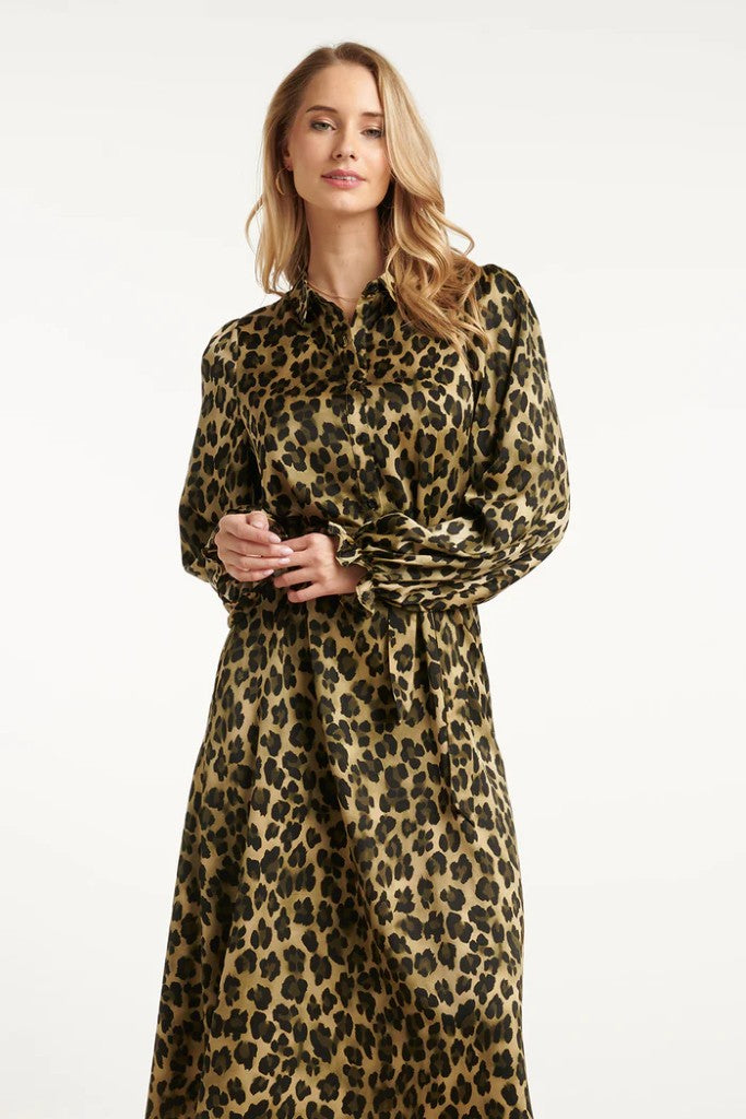 1/2 Button Stand Dress in Army / Black