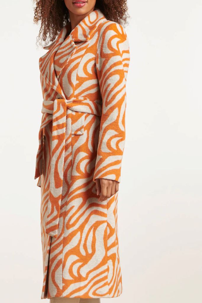 Orange & Sand Abstract Zebra Printed Coat