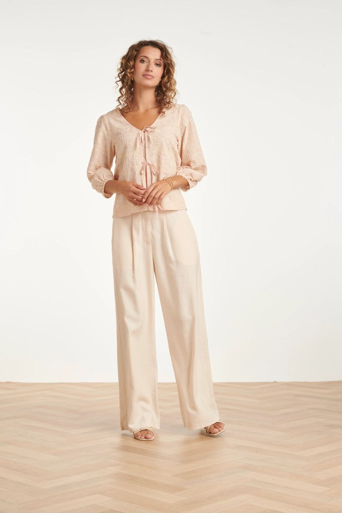 Bow Tie Front Top in Baby Pink & Off White