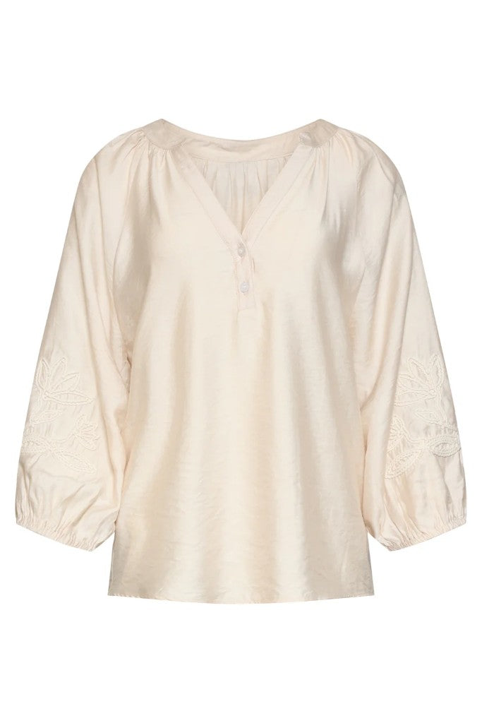 Floral Sleeve Detail Top in Off White