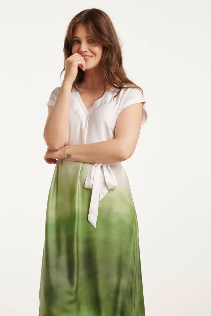 Ombre V-Neck Dress in Off White / Light Green