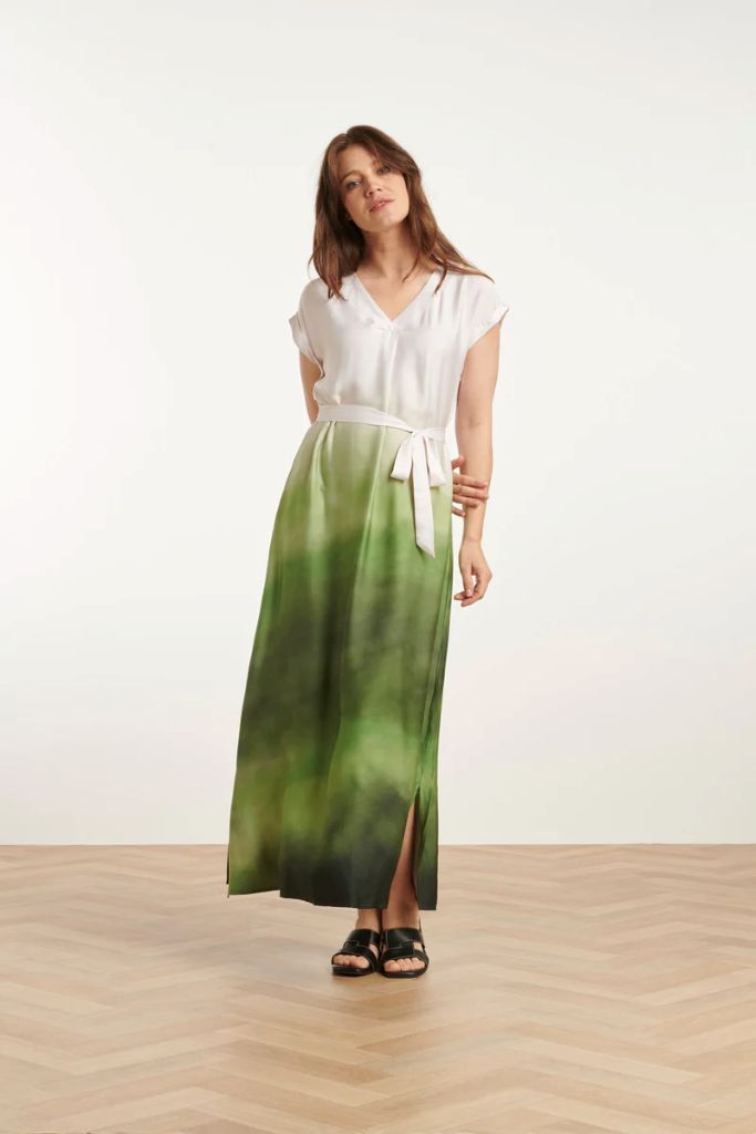 Ombre V-Neck Dress in Off White / Light Green