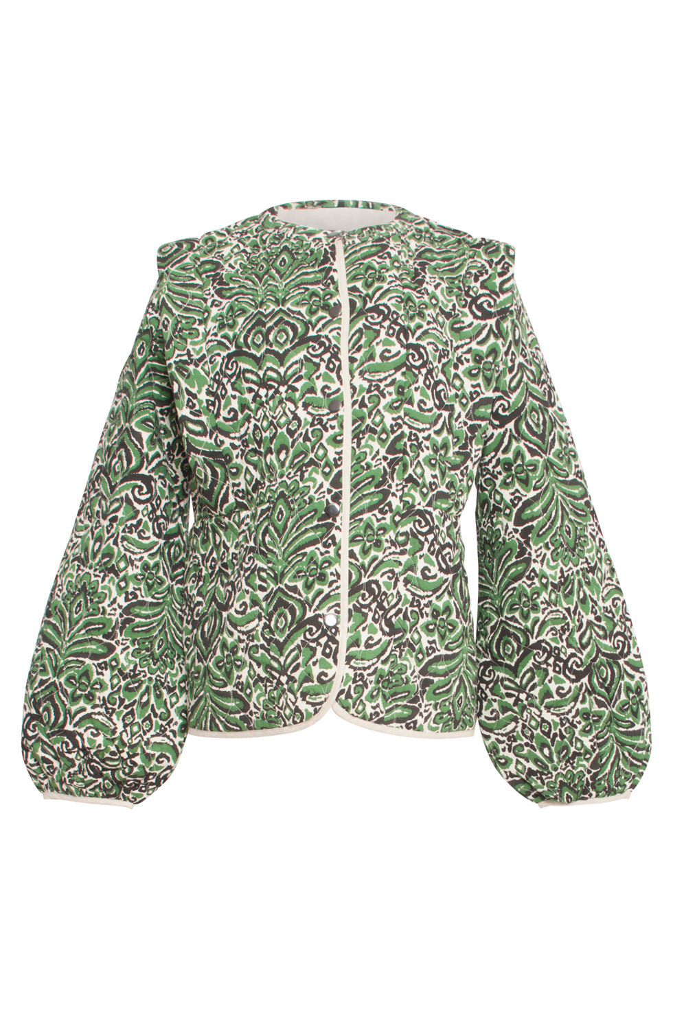Padded Puff Sleeve Jacket in Green print