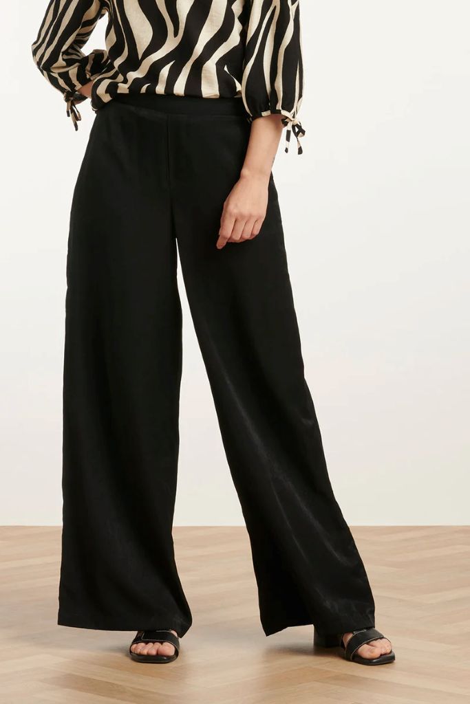 Rayon Satin Wide Leg Pants in Black