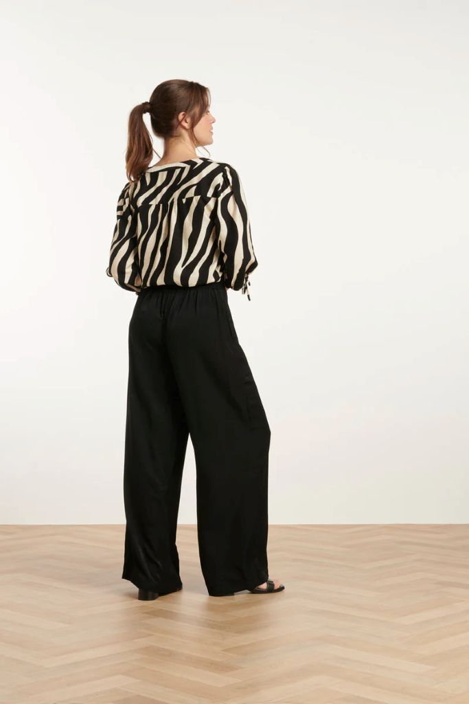 Rayon Satin Wide Leg Pants in Black