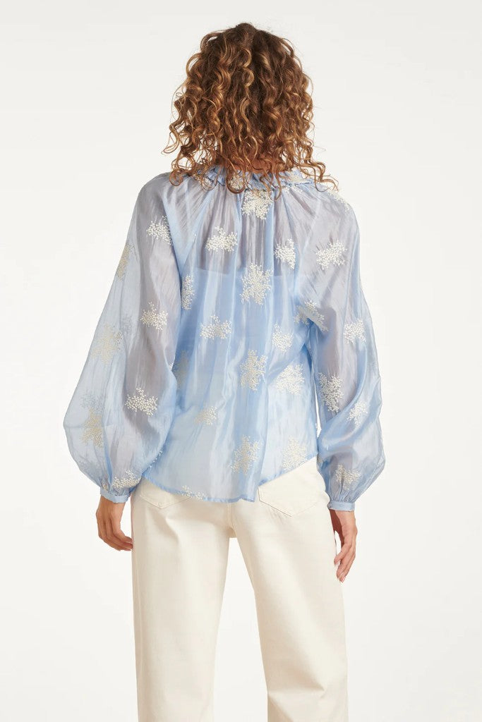 Ruffle Collar Silk Blouse in Light Blue