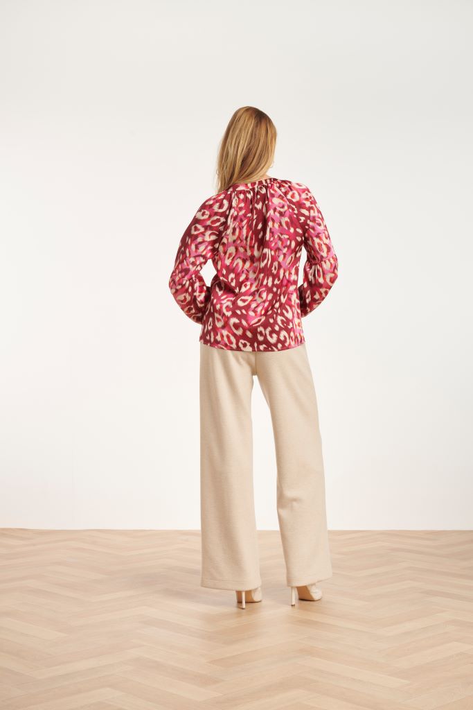 Cheetah Print Satin Blouse in Fuchsia Pink