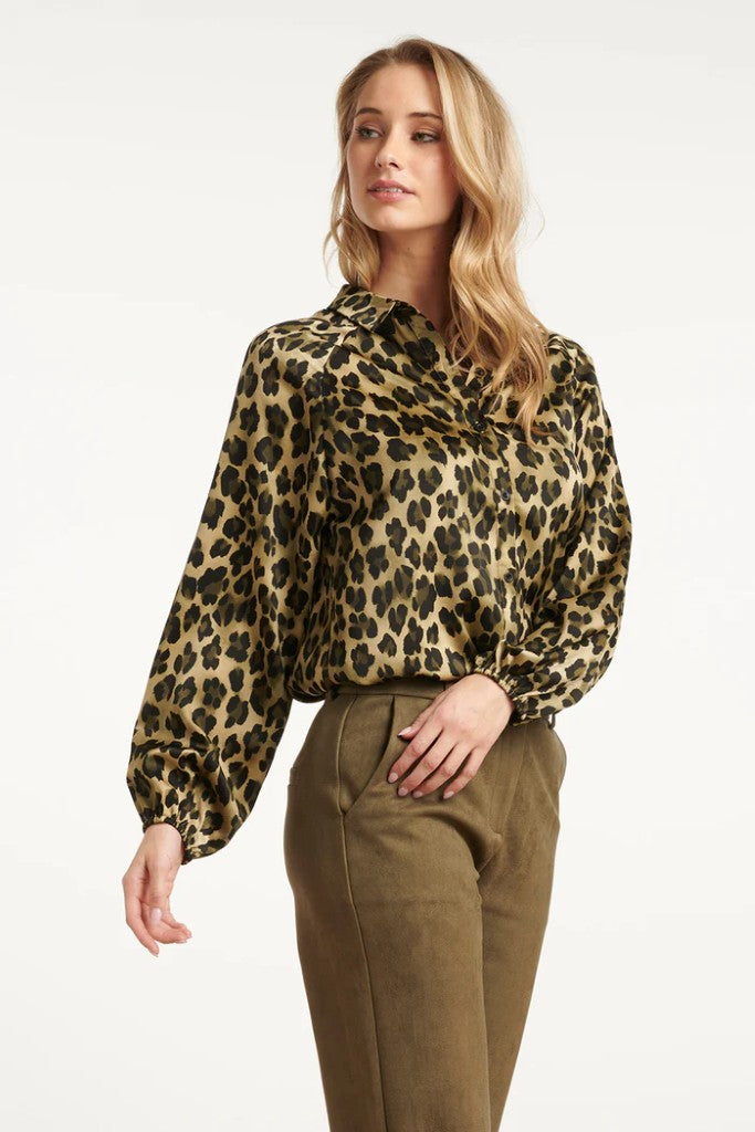 Satin Look Blouse in Army / Black