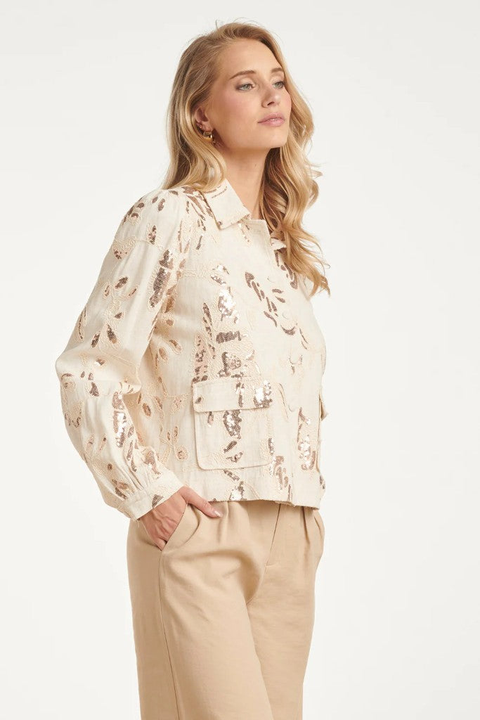 Sequin Floral Jacket in Sand