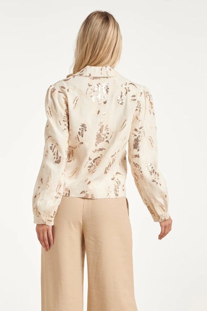 Sequin Floral Jacket in Sand