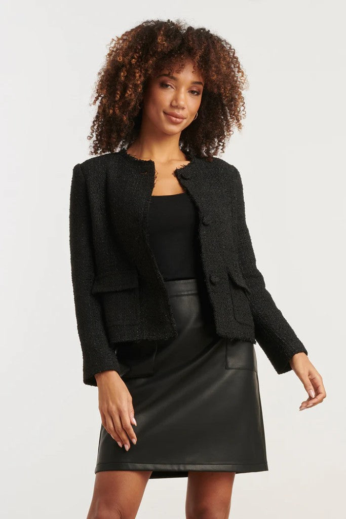 Tweed Button Up Jacket in Black