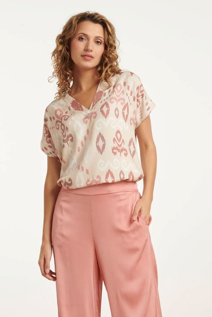 V-Neck Aztec Print Top in Sand